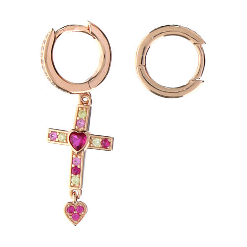 Agios rosé earrings with cross and red rhinestones, 925 silver 1