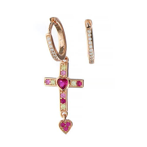 Agios rosé earrings with cross and red rhinestones, 925 silver 3