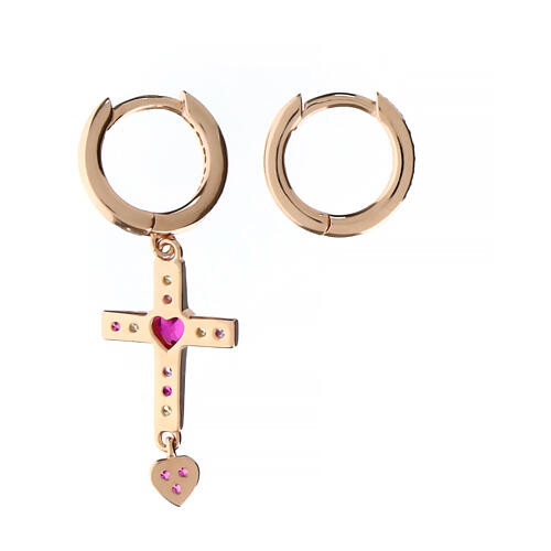 Agios rosé earrings with cross and red rhinestones, 925 silver 4