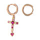 Agios rosé earrings with cross and red rhinestones, 925 silver s1