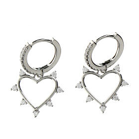 Agios earrings with heart and white rhinestones, 925 silver