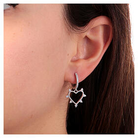 Agios earrings with heart and white rhinestones, 925 silver