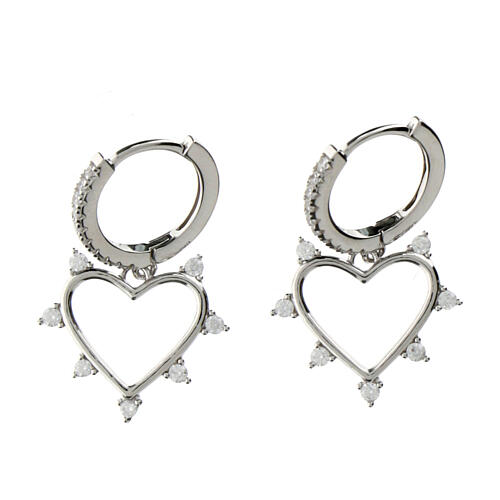 Agios earrings with heart and white rhinestones, 925 silver 1
