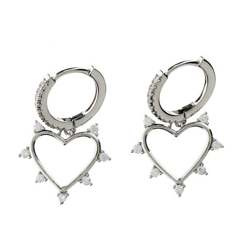 Pair of heart earrings Agios 925 silver with zircons 1