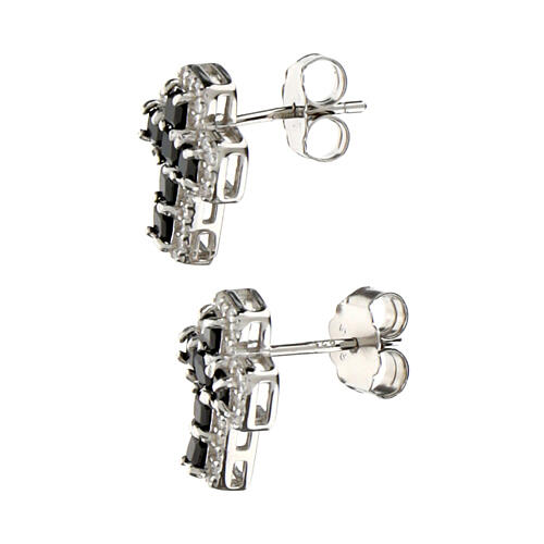Agios cross-shaped earrings with black and white rhinestones, 925 silver 3