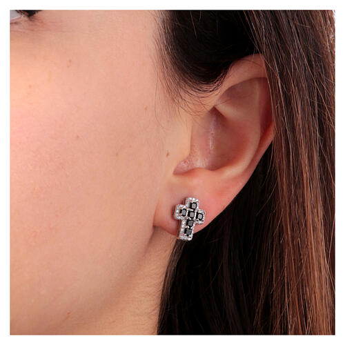 Boucles oreilles Agios croix zircons noirs argent 925 2