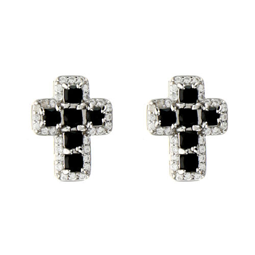 Agios cross earrings with black zircons 925 silver 1