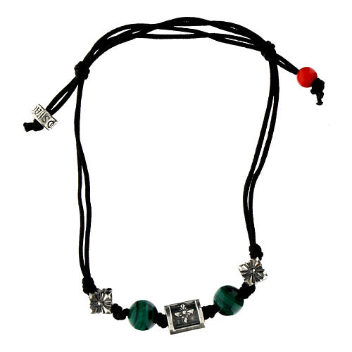 Agios sustainable fabric bracelet with dark green stones 1