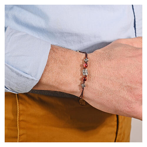 Bracciale con pietre rosa occhio di tigre in tessuto ecosostenibile Benedictus 2