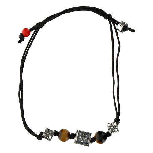 Bracciale Agios in tessuto ecosostenibile con pietre occhio di tigre giallo 1