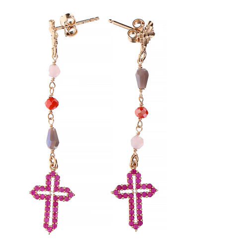 Agios drop earrings with pink rhinestones and cross, 925 silver 3