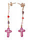 Agios drop earrings with pink rhinestones and cross, 925 silver s3