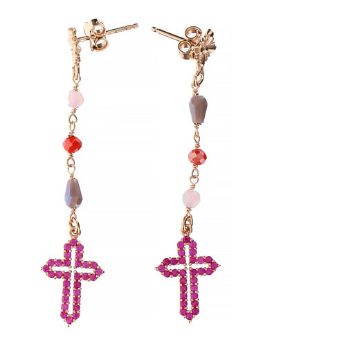 Boucles d'oreilles Agios pendentifs zircons rouges croix argent 925 3