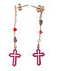 Boucles d'oreilles Agios pendentifs zircons rouges croix argent 925 s3