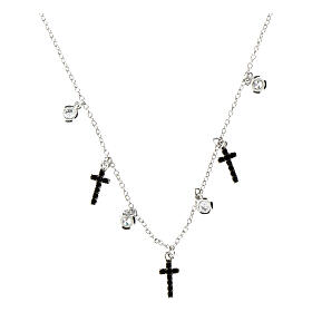 Agios necklace with dangle charms, crosses and black rhinestones, 925 silver