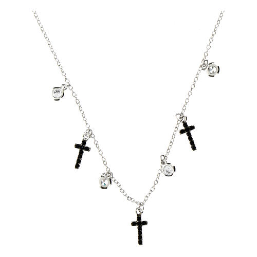 Agios necklace with dangle charms, crosses and black rhinestones, 925 silver 1