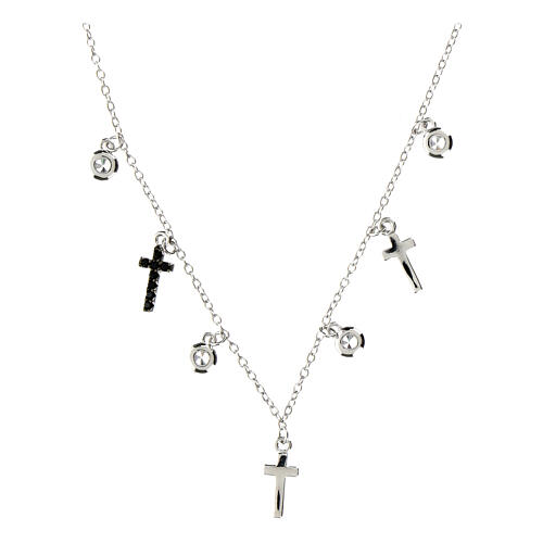 Agios necklace with dangle charms, crosses and black rhinestones, 925 silver 3