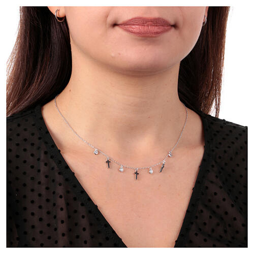 Collier berloques croix zircons noirs Agios argent 925 2