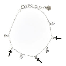 Agios bracelet with dangle charms, crosses and black rhinestones, 925 silver