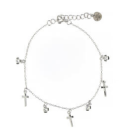 Agios bracelet with dangle charms, crosses and black rhinestones, 925 silver