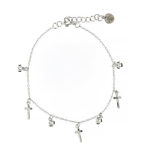 Agios bracelet with dangle charms, crosses and black rhinestones, 925 silver 2