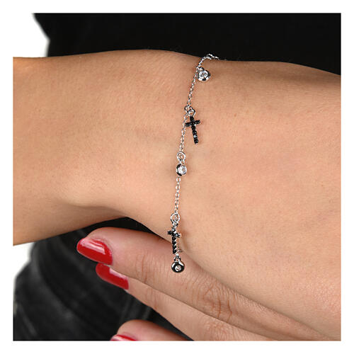 Agios cross charm bracelet black zircons 925 silver 2