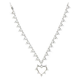 Agios necklace of 925 silver, white rhinestones and heart-shaped pendant