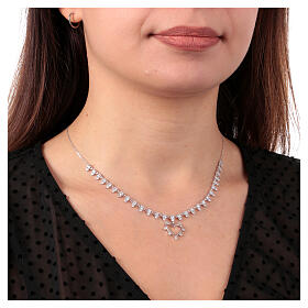 Agios necklace of 925 silver, white rhinestones and heart-shaped pendant