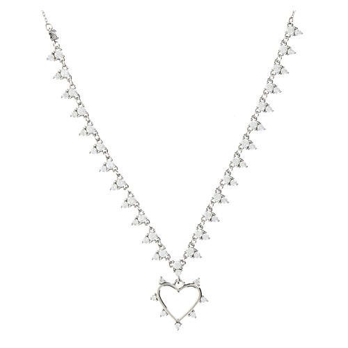 Agios necklace of 925 silver, white rhinestones and heart-shaped pendant 1