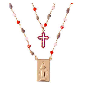Agios double necklace with colourful faceted stones and Miraculous Medal, 925 silver