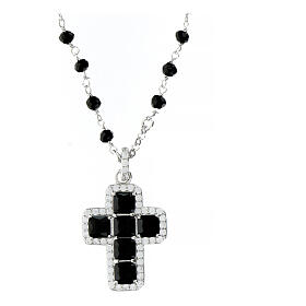Agios necklace of 925 silver with cross-shaped pendant and black rhinestones