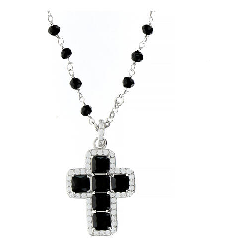Agios necklace of 925 silver with cross-shaped pendant and black rhinestones 1