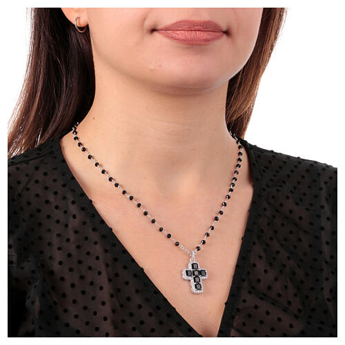 Agios necklace of 925 silver with cross-shaped pendant and black rhinestones 2