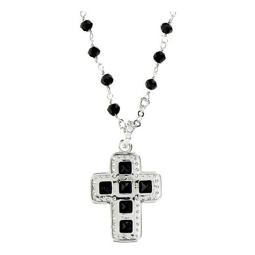 Agios necklace of 925 silver with cross-shaped pendant and black rhinestones 3