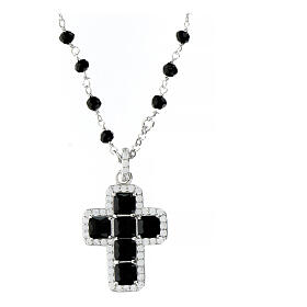 Collier en argent 925 Benedictus croix zircons noirs