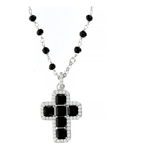 Collier en argent 925 Agios croix zircons noirs 1