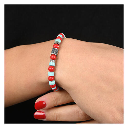 Armband aus rotem und hellblauem Naturstein Agios und 925er Silber 2