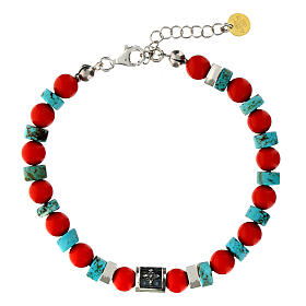 Benedictus bracelet with red and light blue natural stones, 925 silver