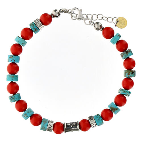 Agios bracelet with red and light blue natural stones, 925 silver 2