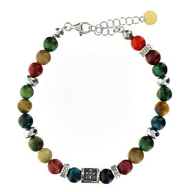 Agios bracelet with green, red and yellow natural stones, 925 silver