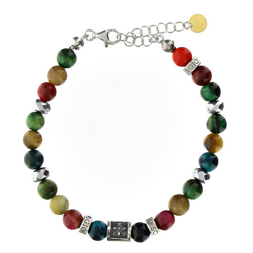 Agios bracelet with green, red and yellow natural stones, 925 silver 1