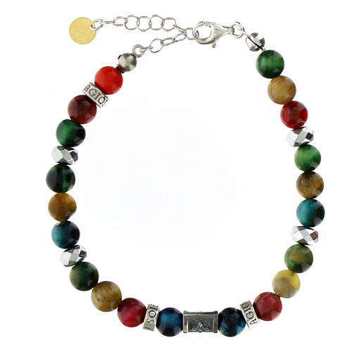 Agios bracelet with green, red and yellow natural stones, 925 silver 2