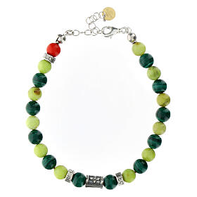 Agios bracelet with dark and light green natural stones, 925 silver