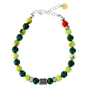 Agios bracelet with light and dark green natural stones in 925 silver
