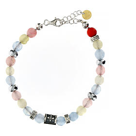 Agios bracelet, light blue, yellow, pink and red natural stones, 925 silver