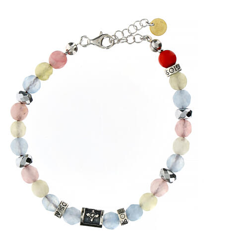 Agios bracelet, light blue, yellow, pink and red natural stones, 925 silver 1