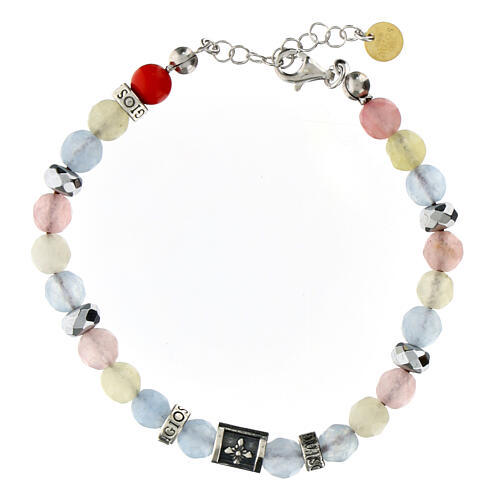 Agios bracelet, light blue, yellow, pink and red natural stones, 925 silver 2