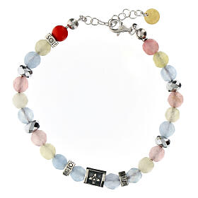 Agios bracelet with natural stones, light blue, yellow, pink, 925 silver
