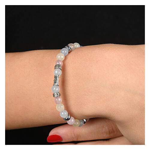 Agios bracelet with natural stones, light blue, yellow, pink, 925 silver 2