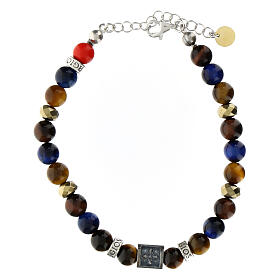 Agios bracelet, blue, brown and mustard-coloured natural stones, 925 silver